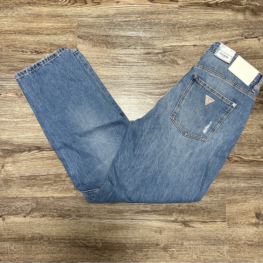 GUESS High-Rise Mom Jeans 30x27 Distressed Stairway Blue/ White - Picture 4 of 8